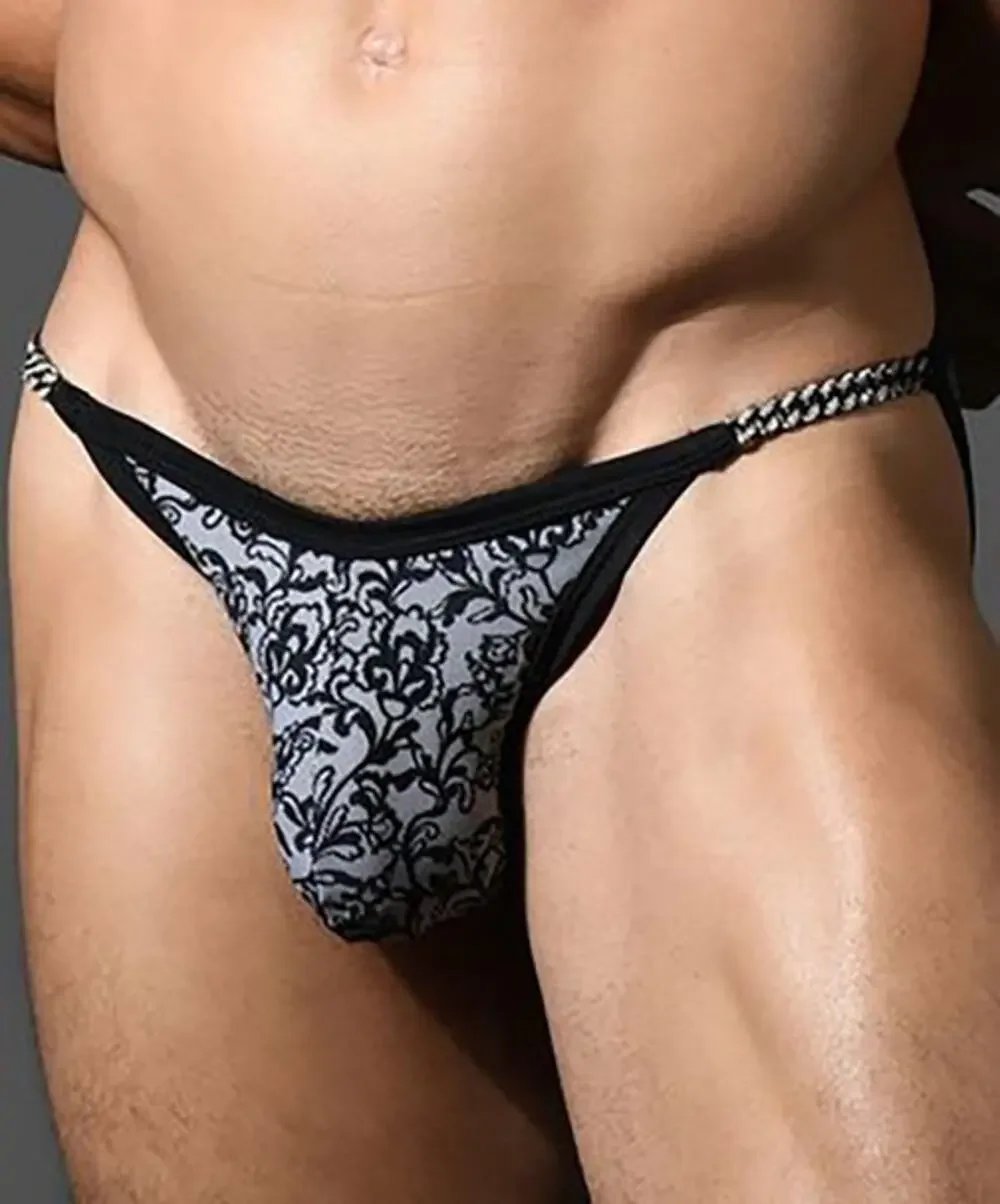 NEW Andrew Christian Chain Lace Bikini Swim Bikini Black White Size Large